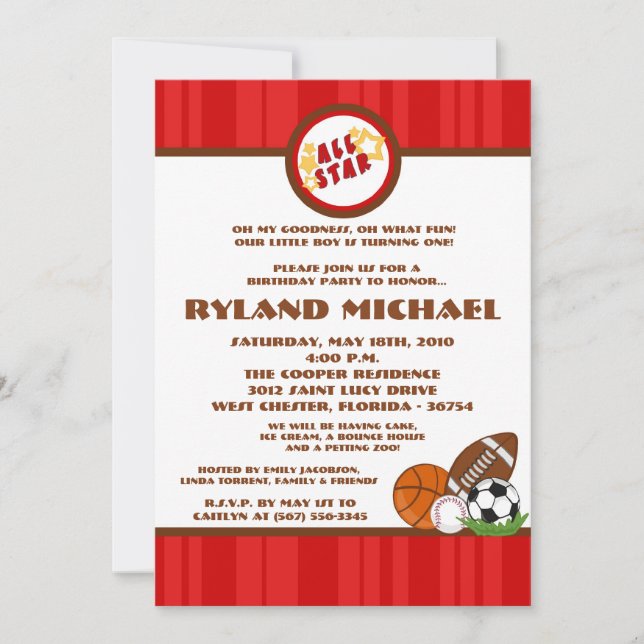 5x7 All Star Red Birtyhday Invitation (Devant)