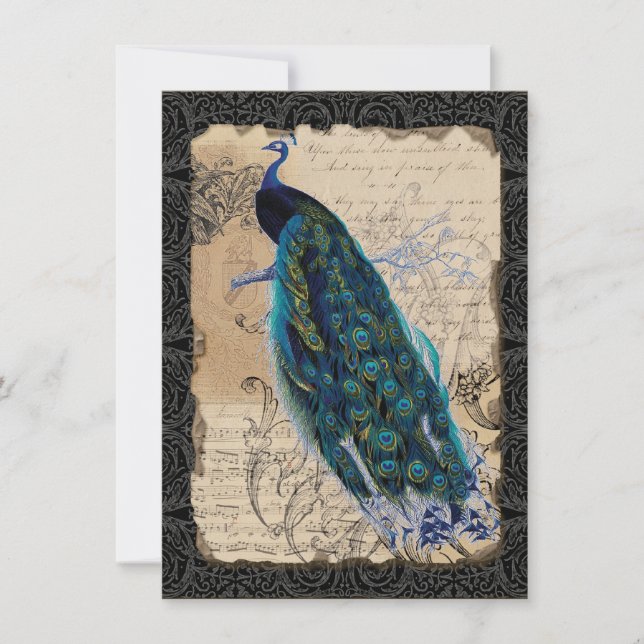 5x7 Ancien Peacock Vintage Wedding Invitation (Devant)