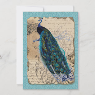 5x7 Ancien Peacock Vintage Wedding Invitation