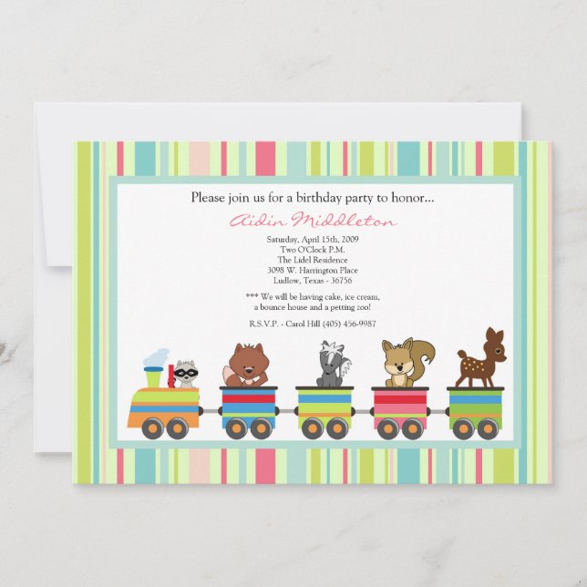 5x7 Animaux Train Ride Birthday Party Invitation (Devant)