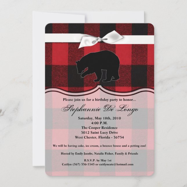 5x7 Anniversaire Invitation Buffle Rouge Plaid Bla (Devant)