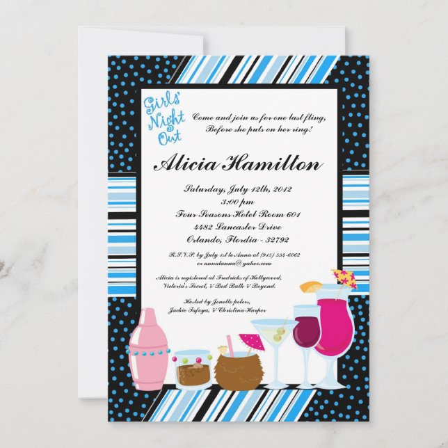 5x7 Aqua Blue Cocktails Bachelorette Invitation (Devant)