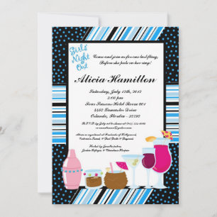 5x7 Aqua Blue Cocktails Bachelorette Invitation