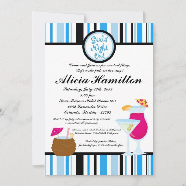 5x7 Aqua Blue Cocktails Bachelorette Invitation (Devant)
