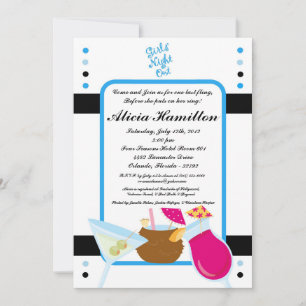 5x7 Aqua Blue Cocktails Bachelorette Invitation