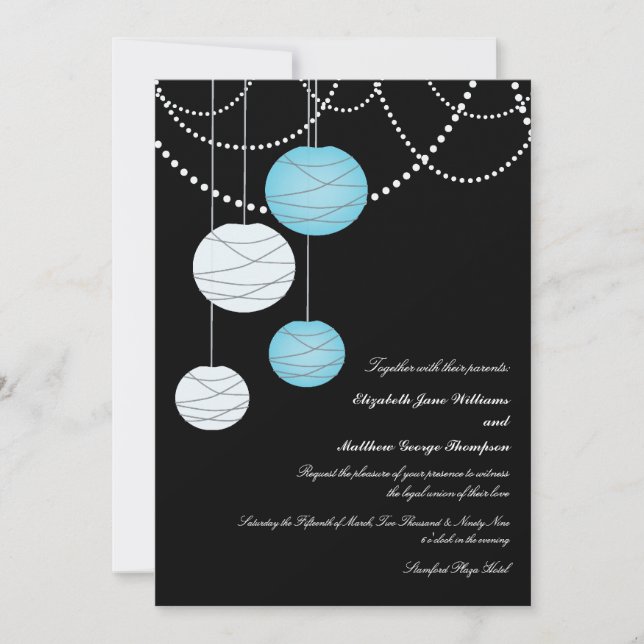 5x7 Aqua Blue Paper Lanterns Mariage Invitation (Devant)