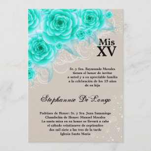 5x7 Aqua Roses Quinceanera Invitation d'anniversai