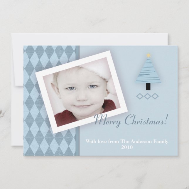 5x7 Arbre de Noël Bleu Argyl PHOTO Carte de Noël (Devant)