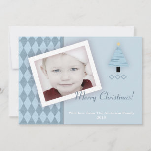 5x7 Arbre de Noël Bleu Argyl PHOTO Carte de Noël