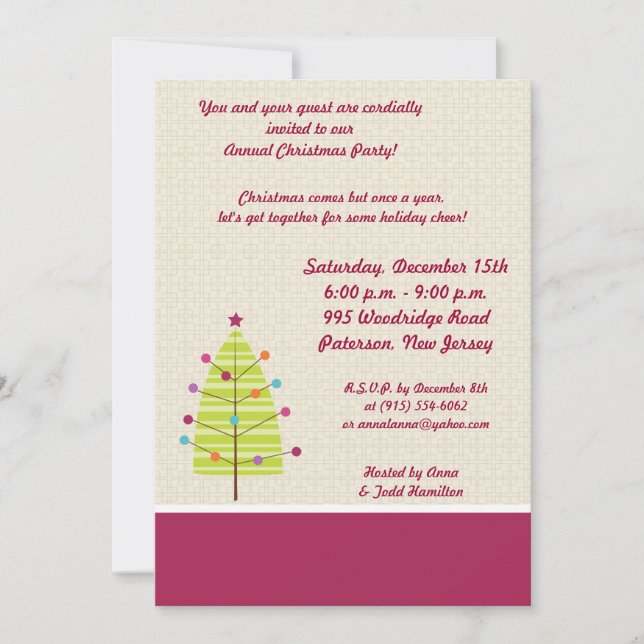 5x7 Arbre vert / Ornements Noël Invitation (Devant)