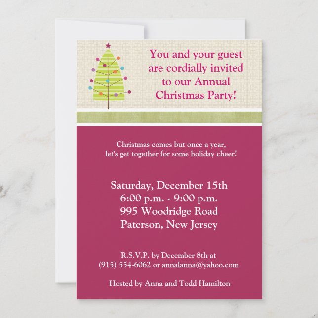 5x7 Arbre vert / Ornements Noël Invitation (Devant)