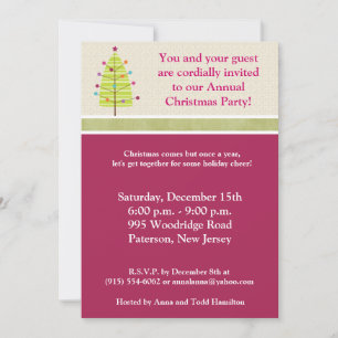 5x7 Arbre vert / Ornements Noël Invitation