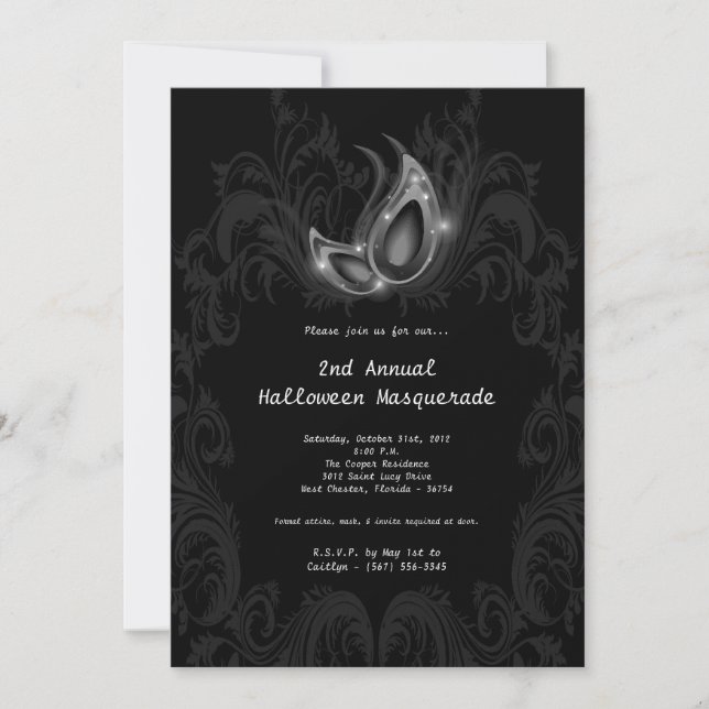 5x7 Argent Masquerade Halloween Costume Invitation (Devant)