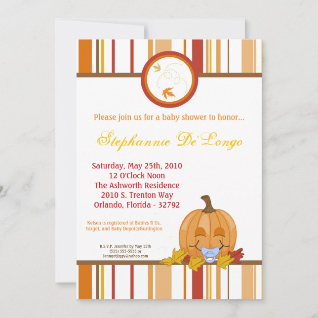 5x7 Automne Citrouille Invitation Baby shower d'au (Devant)