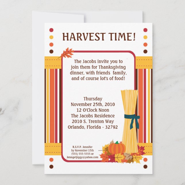 5x7 Automne Feuilles Blé Thanksgiving Invitation (Devant)