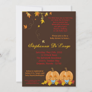 5x7 Automne Leaves TWIN Boy Baby shower Invitation