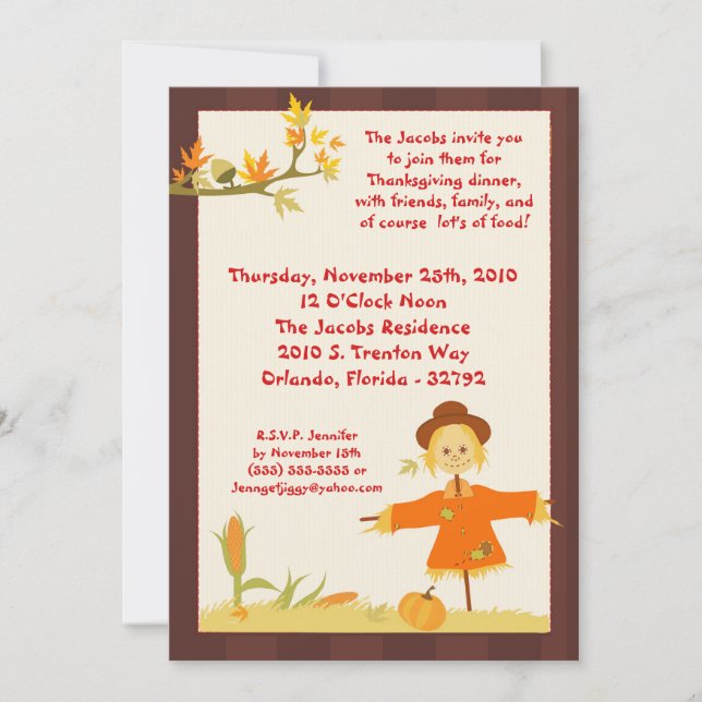 5x7 Autumn Thanksgiving Dinner Party Invitation (Devant)