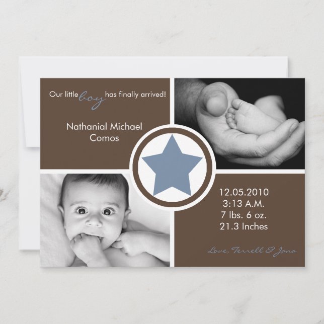 5x7 Baby Boy Blue Star Photo Faire-part de naissan (Devant)