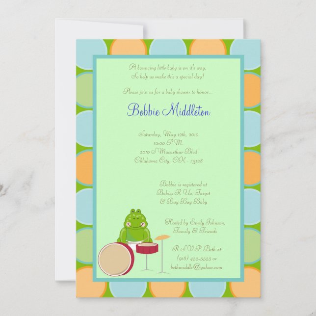 5x7 Baby Frog Zoo Animal Baby shower Invitation (Devant)