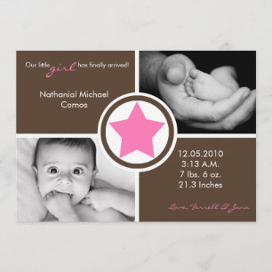 5x7 Baby Girl Rose Star Photo Faire-part de naissa