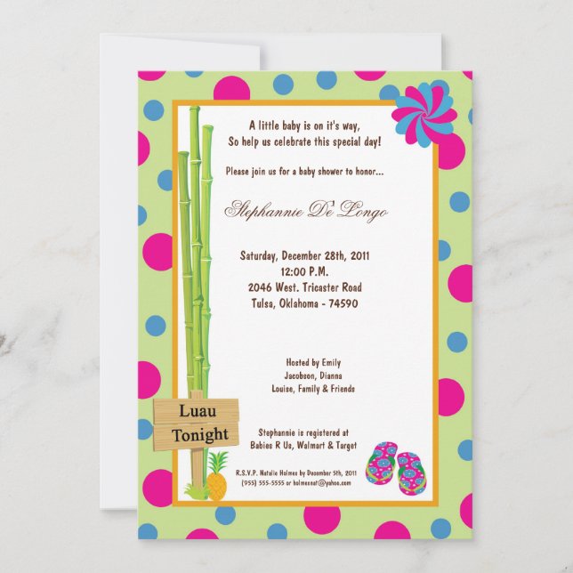 5x7 Baby shower de Luau Invitation (Devant)