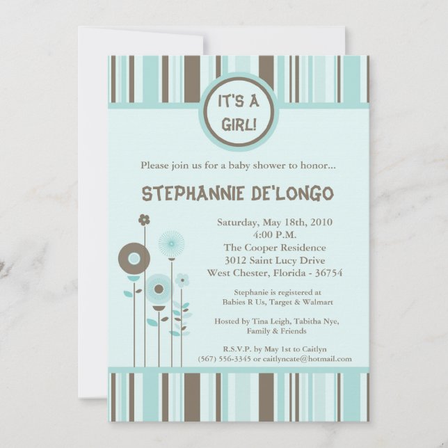 5x7 Baby shower Fleurs Bleues Printemps Invitation (Devant)