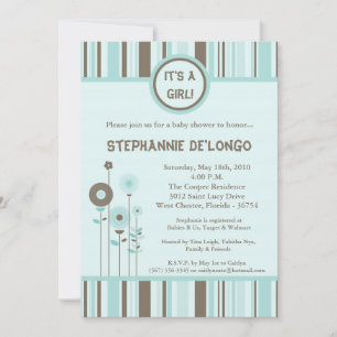 5x7 Baby shower Fleurs Bleues Printemps Invitation
