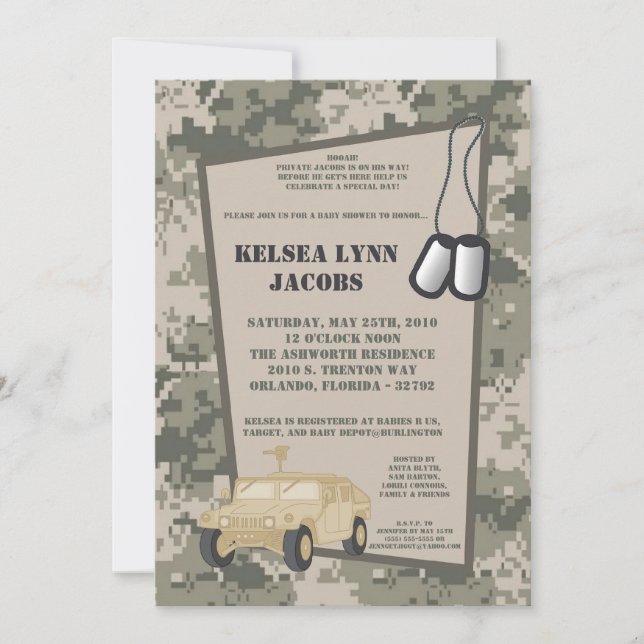 5x7 Baby shower Invitation ARMY Camo ACU Imprimer (Devant)