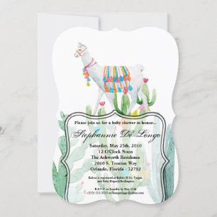5x7 Baby shower Invitation Boho Llama Bohemian Cac