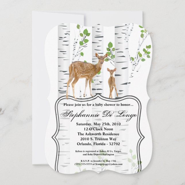 5x7 Baby shower Invitation Deer Doe Buck Woodland (Devant)