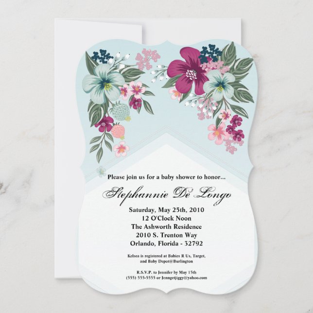 5x7 Baby shower Invitation Fleur tropicale en bleu (Devant)