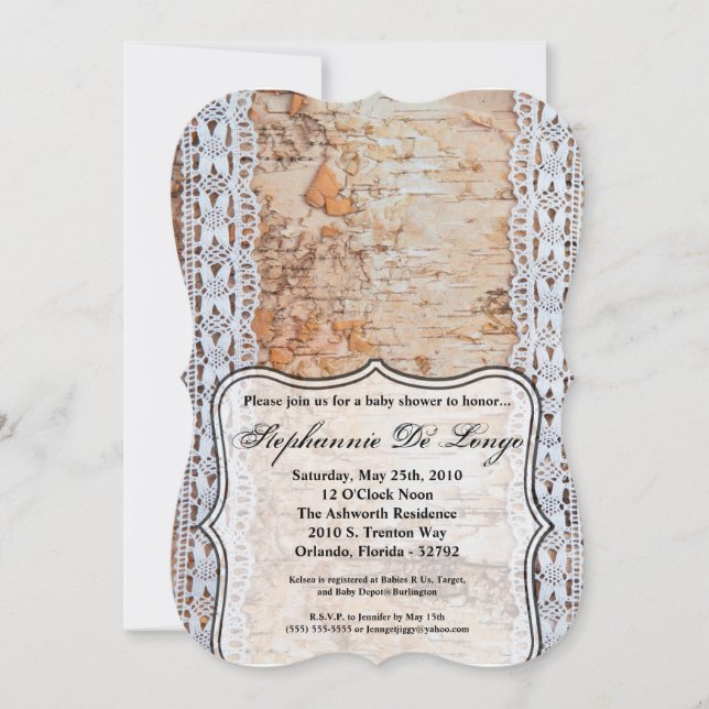 5x7 Baby shower Invitation Pays Grange Dentelle en (Devant)