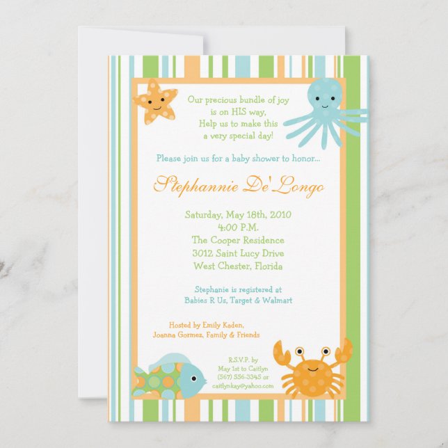 5x7 Baby shower océanique Invitation au  de pieuvr (Devant)