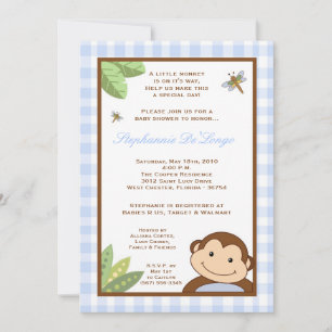 5x7 Baby shower Papagayo Monkey Safari Invitation