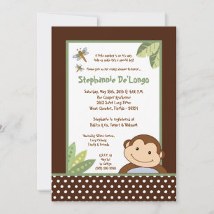 5x7 Baby shower Papagayo Monkey Safari Invitation