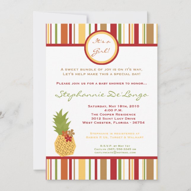 5x7 Baby shower Tropical PineappleFruit Invitation (Devant)