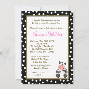5x7 Baby Zebra Safari Zoo Baby shower Invitation