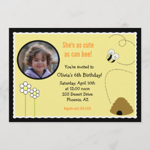 5x7 Bee Happy *PHOTO* Carte d'invitation d'anniver