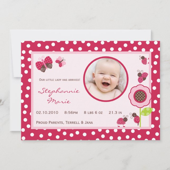 5x7 Berry Garden Lady Bug Faire-part de naissance  (Devant)