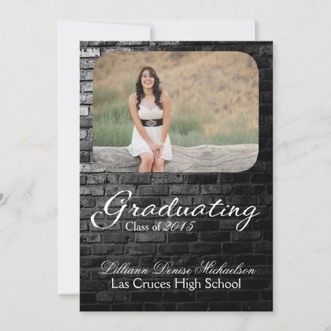 5x7 Black Brick Building Mur Senior Faire-part (Devant)