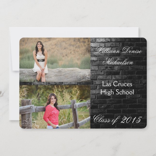 5x7 Black Brick Building Mur Senior Faire-part (Devant)