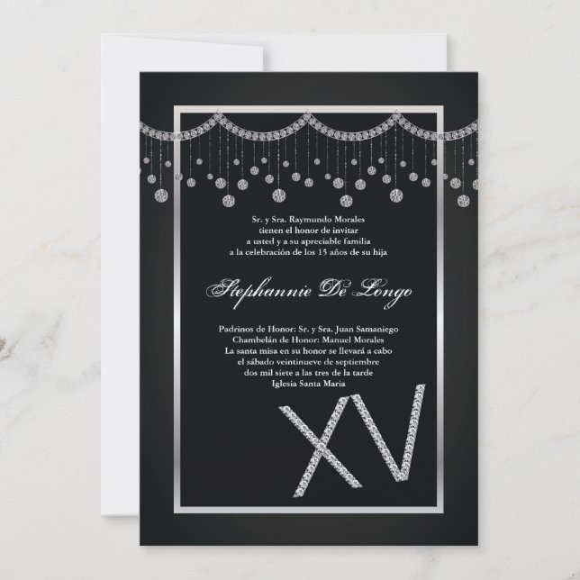 5x7 Black Diamond Quinceanera Invitation Anniversa (Devant)