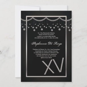 5x7 Black Diamond Quinceanera Invitation Anniversa