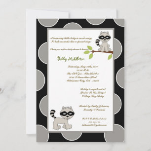 5x7 Black Grey Racoon Invitation Baby shower