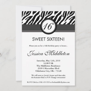 5x7 Black Grey Zebra16e Invitation anniversaire