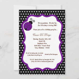 5x7 Black Lady Bug Invitation de fête d'anniversai