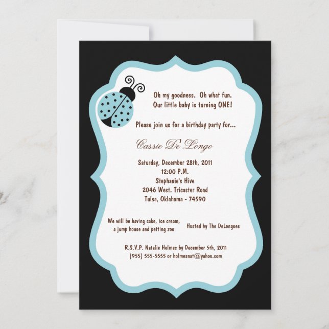 5x7 Black Lady Bug Invitation de fête d'anniversai (Devant)