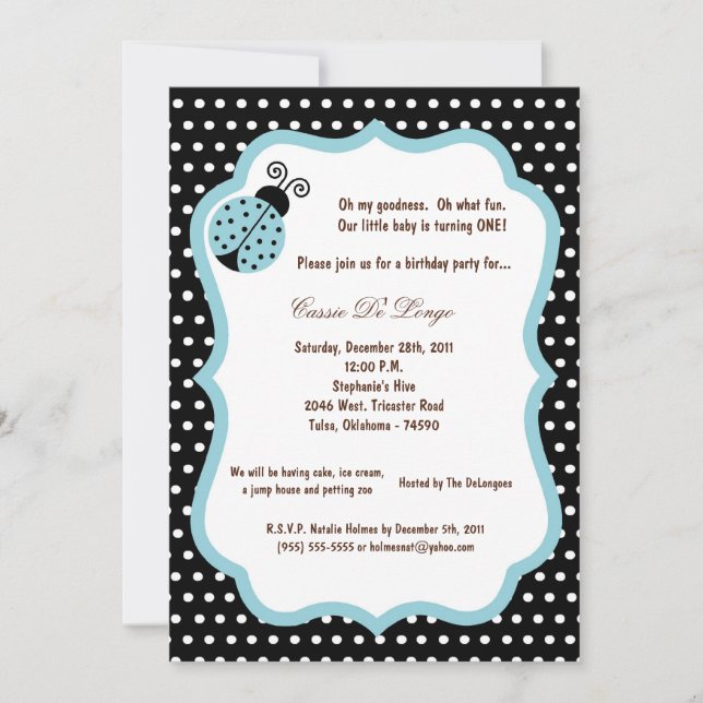 5x7 Black Lady Bug Invitation de fête d'anniversai (Devant)