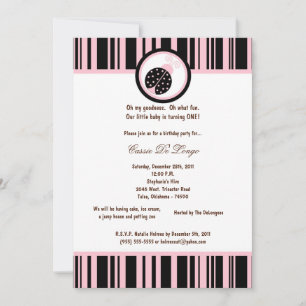 5x7 Black Lady Bug Invitation de fête d'anniversai