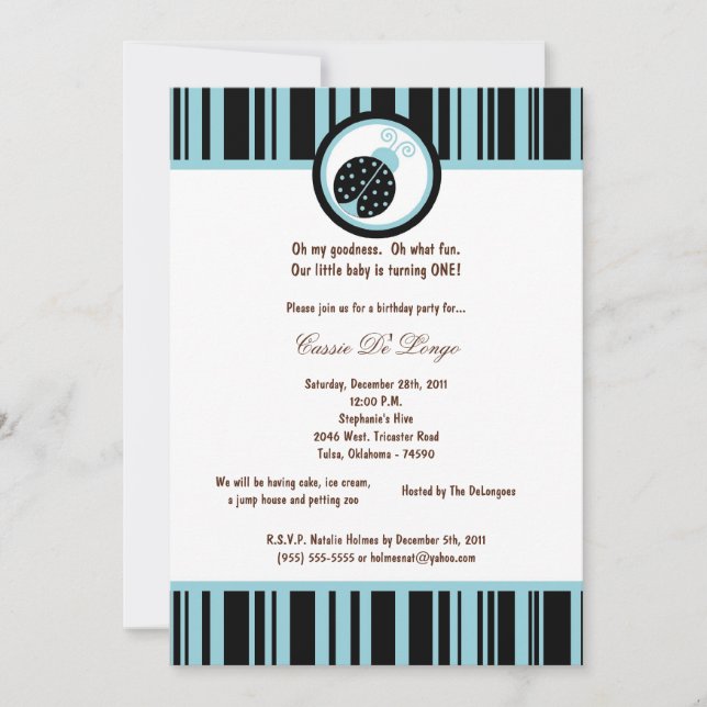 5x7 Black Lady Bug Invitation de fête d'anniversai (Devant)